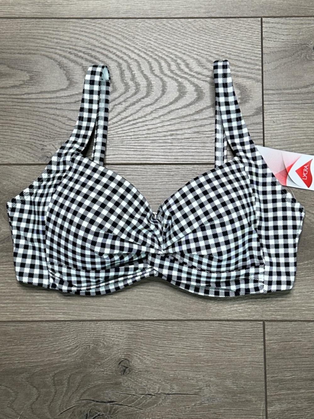 Lands' End Gingham Check Swim Top Black White Size 6DD